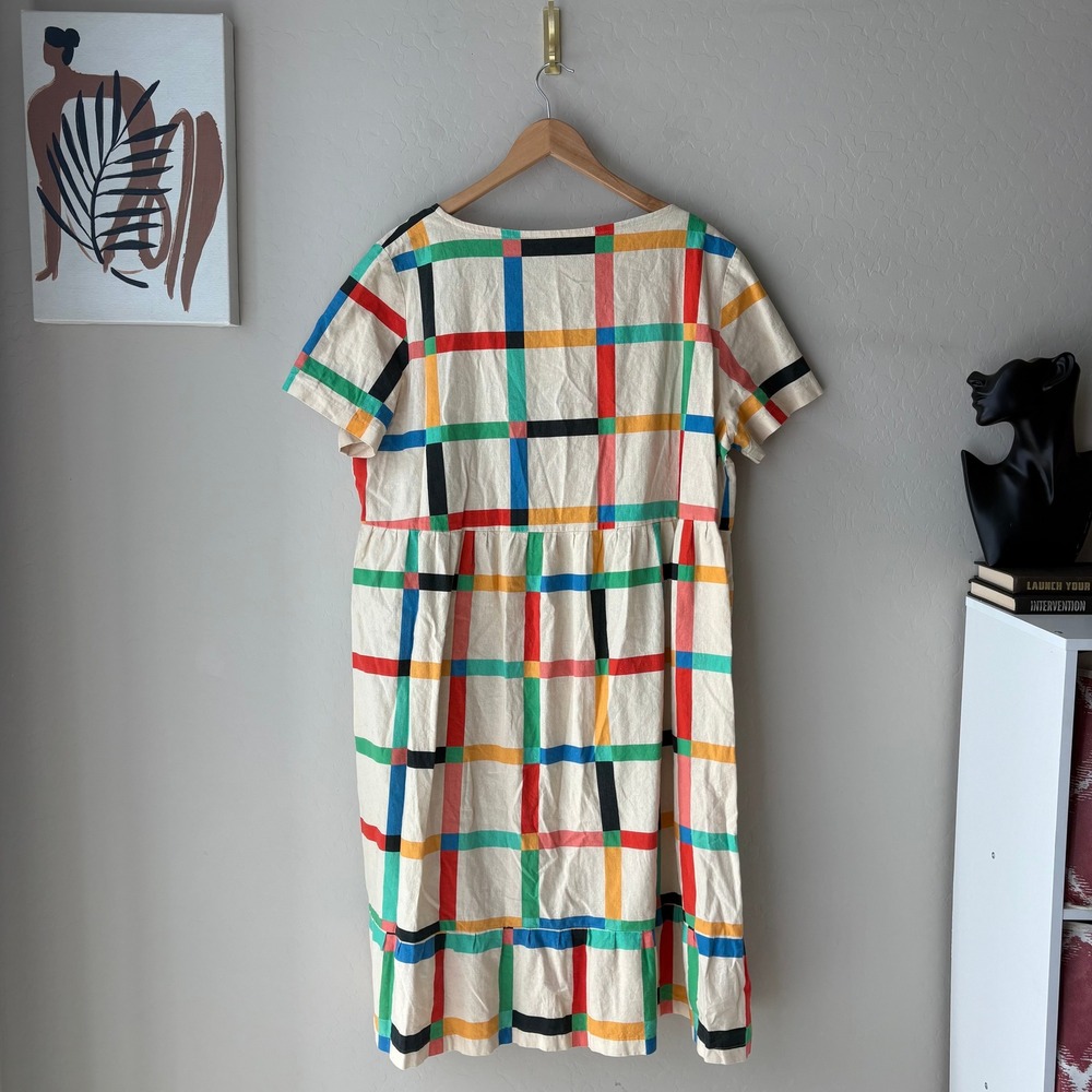 Ersa Fibers Dress Billie Chunky Windowpane Cream Grid Midi Dress Size 2X - Picture 7 of 8